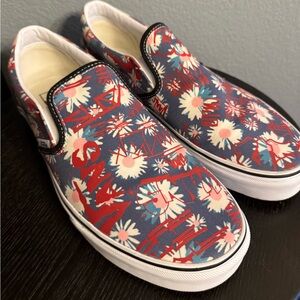 Vans Men’s Red Whitee & Blue Floral Slip on Shoes 12